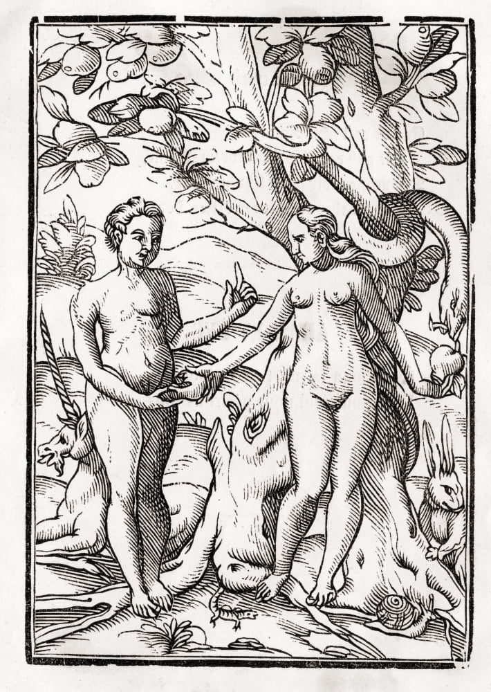 Posterazzi Adam And Eve In The Garden Of Eden From Der Todten Tanz Or The Dance Of Death Published Basel 1843 Canvas Art - Ken Welsh Design Pics (24 x 34)