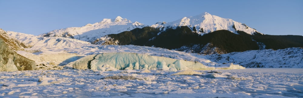 Posterazzi Alaska Juneau Mendenhall Glacier Mount Mcginnis And Mount Stroller White In Background Canvas Art - John Hyde Design Pics (44 x 14)