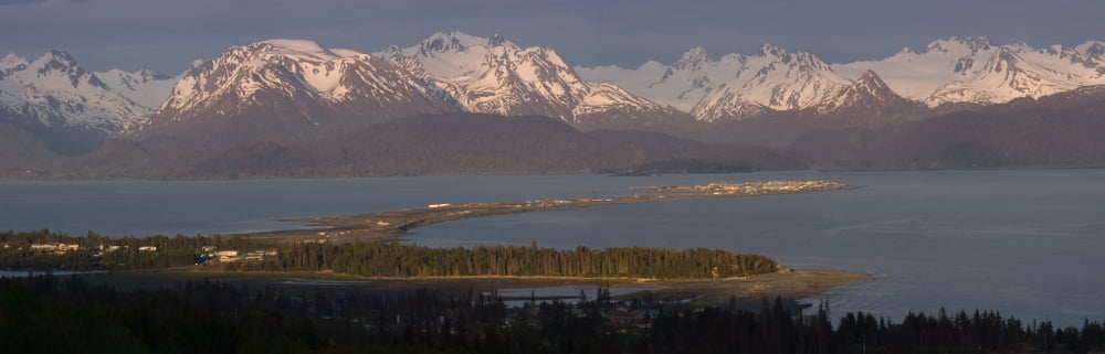 Posterazzi Alpenglow Light On Homer Spit & Kenai Mountains Kachemak Bay Kenai Peninsula Alaska Summer Canvas Art - Scott Dickerson Design Pics (44 x 14)