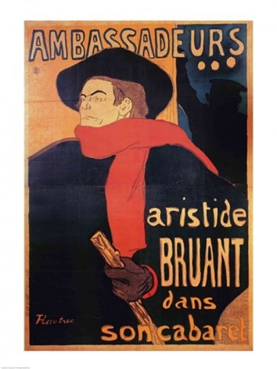 Posterazzi Ambassadeurs Aristide Bruant 1892 Canvas Art - Henri de Toulouse-Lautrec (24 x 36)