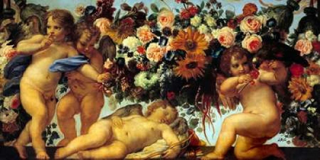 Posterazzi Amours et guirlandes de fleurs II Canvas Art - Carlo Maratta (10 x 20)
