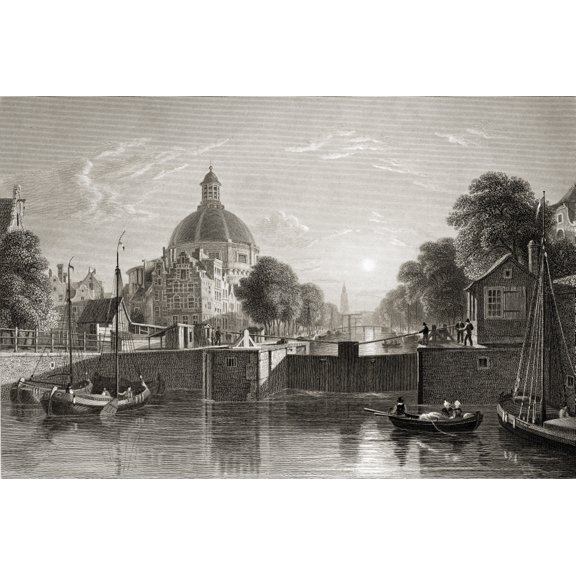 Posterazzi Amsterdam, View On The Singel From The Original Painting by Lt. Col. Batty F.R.S From The Book -Select Views of Some of The Principal Cities of Europe Published London 1832 Engraved