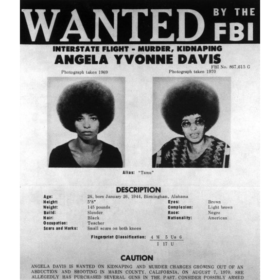 Posterazzi Angela Davis Wanted Photo Print 8" x 10" Framed Poster