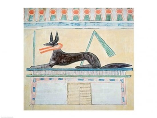 Posterazzi Anubis Egyptian god of the dead lying on top of a sarcophagus Canvas Art - (36 x 24)
