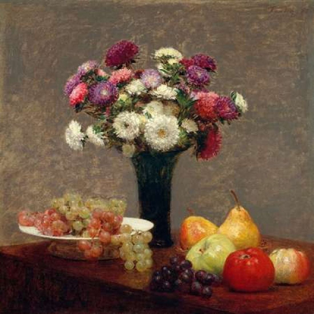 Posterazzi Asters and Fruit on a Table Canvas Art - Henri Fantin-Latour (24 x 24)