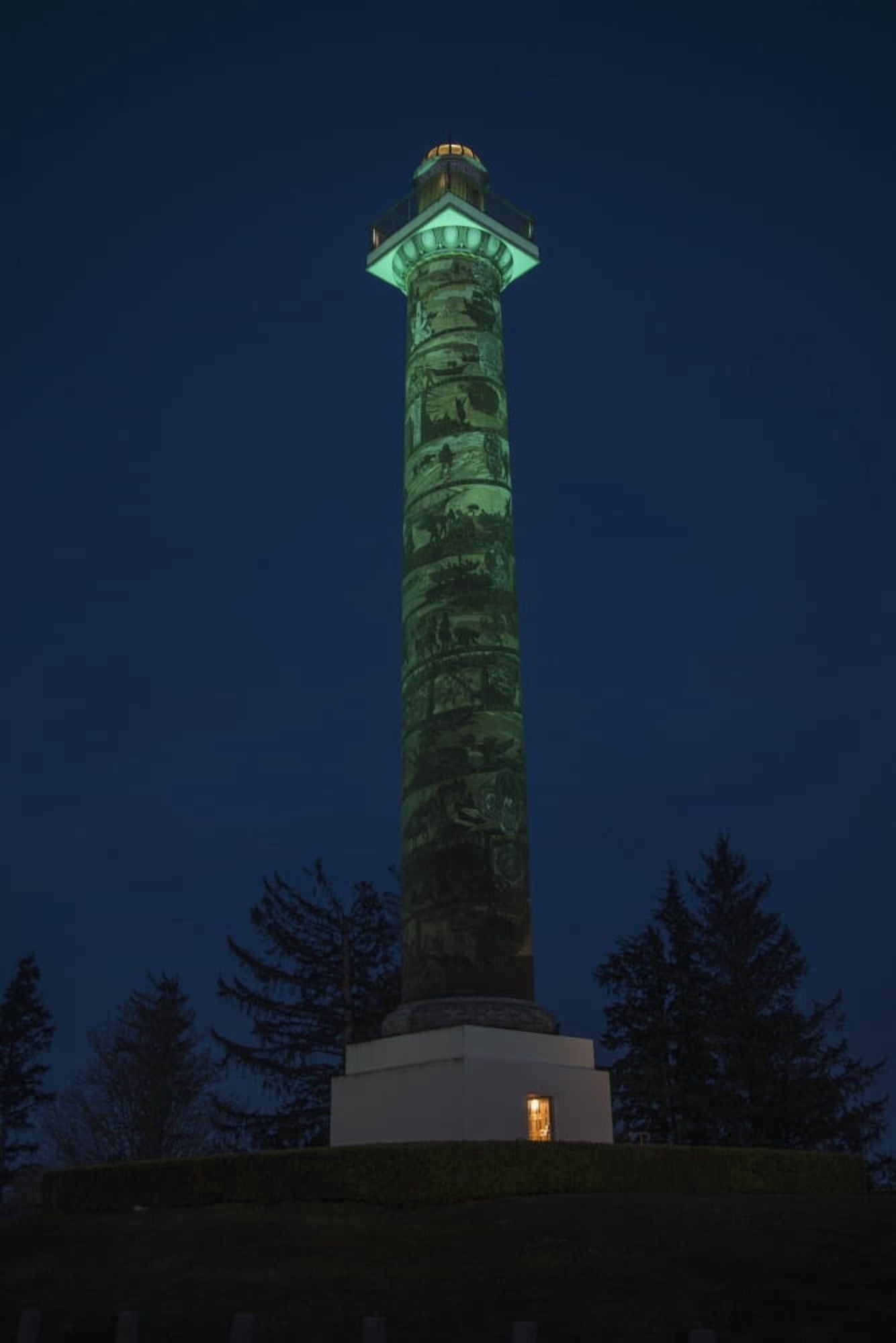 Posterazzi The Astoria Column is turned green to mark Domestic Violence Awareness Month Astoria Oregon United States of America Canvas Art - Robert L Potts Design Pics (24 x 38)