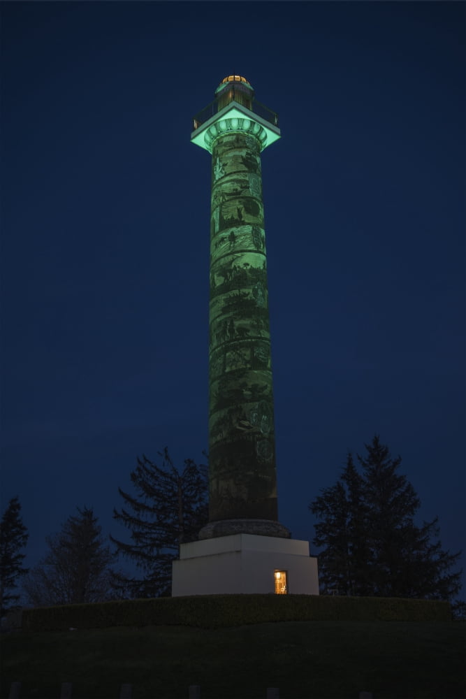 Posterazzi The Astoria Column is turned green to mark Domestic Violence Awareness Month Astoria Oregon United States of America Canvas Art - Robert L Potts Design Pics (24 x 38)