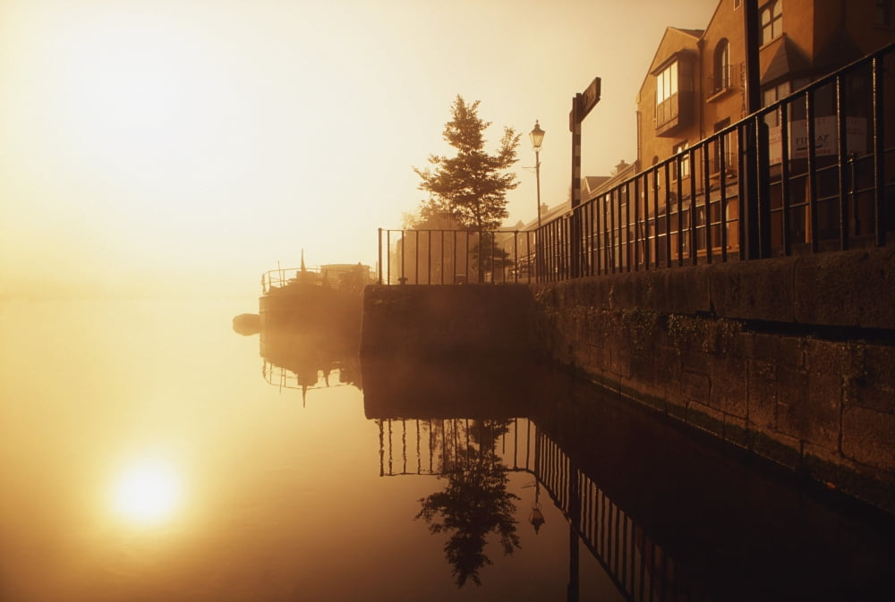 Posterazzi Athlone County Westmeath Ireland Dock At Dawn Canvas Art - Richard Cummins Design Pics (36 x 24)