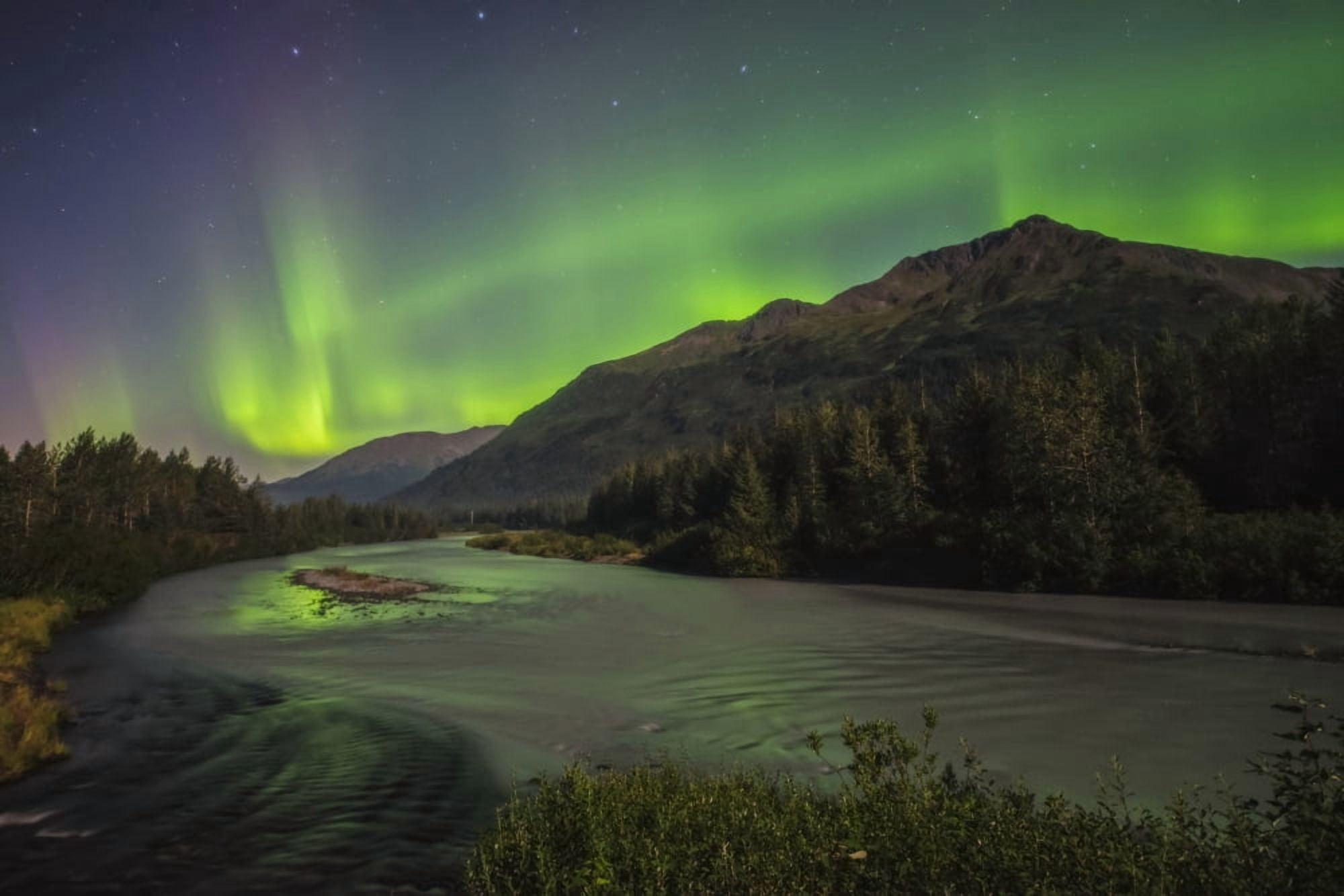 Posterazzi Aurora borealis over Portage Creek in Chugach National Forest Alaska Canvas Art - Carl Johnson Design Pics (38 x 24)