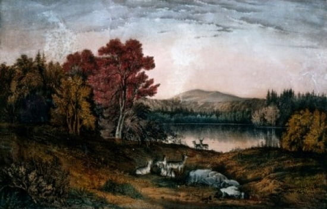 Posterazzi Autumn on Lake George Currier and Ives 1857-1907 USA Washington DC Library of Congress Canvas Art - Currier & Ives (24 x 36)