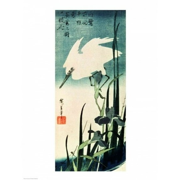 Posterazzi BALBAL10932 White Heron & Iris Poster Print by Utagawa Hiroshige - 18 x 24 in.