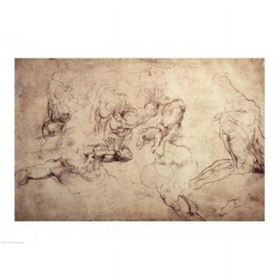 Posterazzi BALBAL68798LARGE W.61V Male Figure Studies Poster Print by Michelangelo Buonarroti - 36 x 24 in. - Large