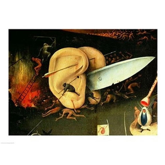 Posterazzi BALXIR216640 The Garden of Earthly Delights Hell Right Wing of Triptych Detail of Ears with A Knife C.1500 Print by Hieronymus - 24 x 18 in.