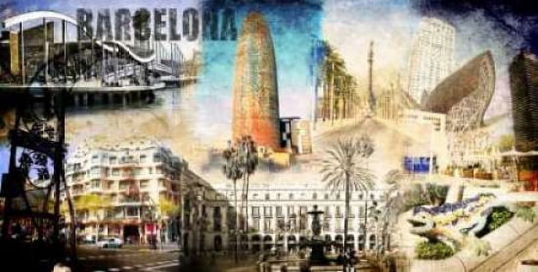 Posterazzi Barcelona Collage 01 Canvas Art - Adamsky (24 x 48)