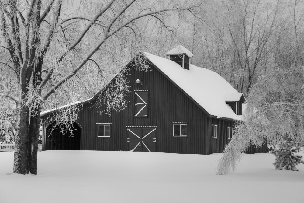 Posterazzi Barn in winter Iron Hill Quebec Canada Canvas Art - David Chapman Design Pics (38 x 24)