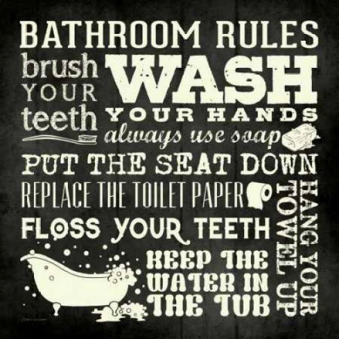 Posterazzi Bath Rules - Black Canvas Art - Stephanie Marrott (24 x 24)