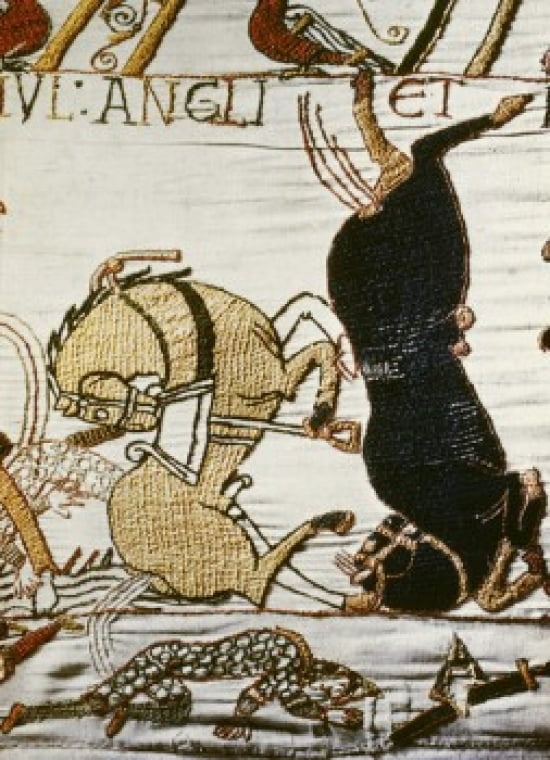 Posterazzi Bayeux Tapestry Battle of Hastings--Norman Cavalry Repulsed (Detail) 11th Century TapestryTextiles Wool & linen Musee de la Reine Bayeux France Canvas Art -  (24 x 36)
