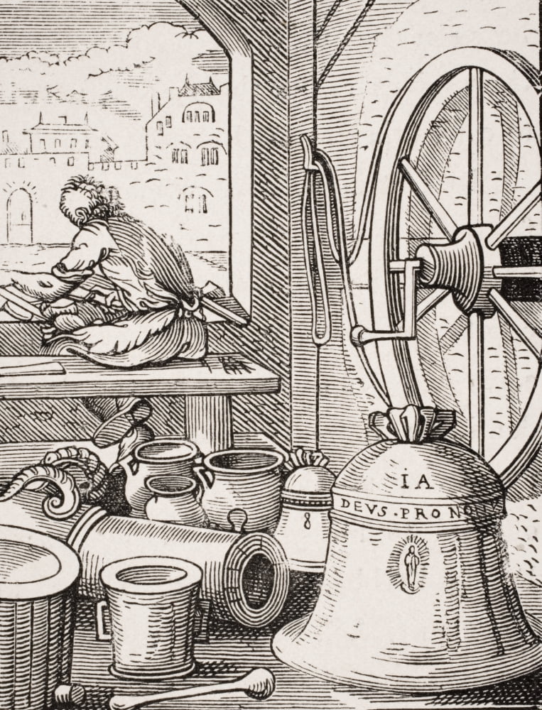 Posterazzi Bell And Cannon Caster 19Th Century Reproduction Of 16Th Century Woodcut By Jost Amman Canvas Art - Ken Welsh Design Pics (24 x 32)