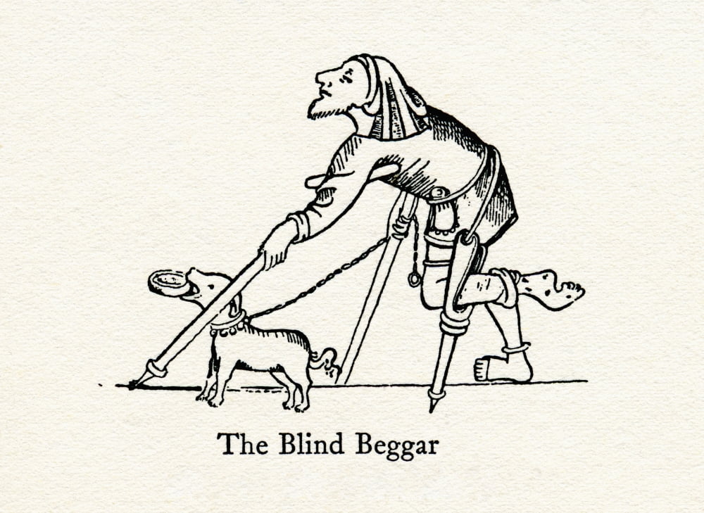 Posterazzi The Blind Beggar After A Medieval Illustration From The Streets Of London Through The Centuries Canvas Art - Ken Welsh Design Pics (36 x 26)