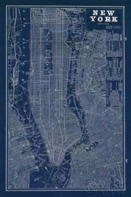 Posterazzi Blueprint Map New York Canvas Art - Sue Schlabach (24 x 36)