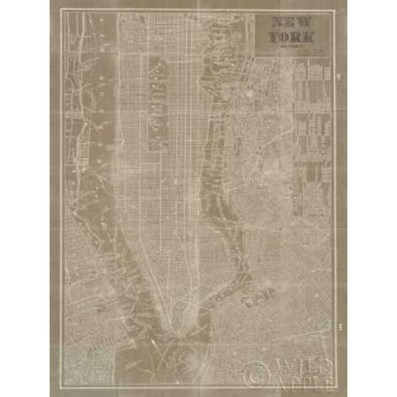 Posterazzi Blueprint Map New York Taupe Canvas Art - Sue Schlabach (22 x 28)