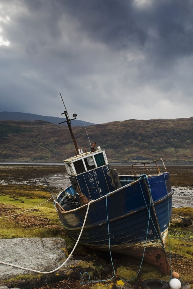 Posterazzi Boat Ashore Loch Sunart Scotland Canvas Art - John Short Design Pics (24 x 38)