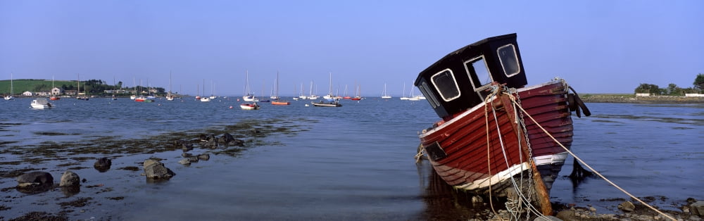 Posterazzi Boat Moored In The Sea Strangford Lough Ards Peninsula County Down Northern Ireland Canvas Art - The Irish Image Collection Design Pics (44 x 14)