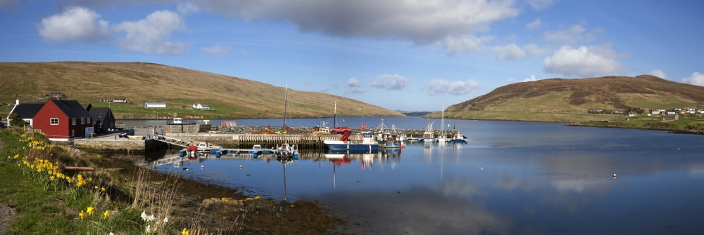 Posterazzi Boats In Marina Shetland Scotland Canvas Art - John Short  Design Pics (44 x 15)