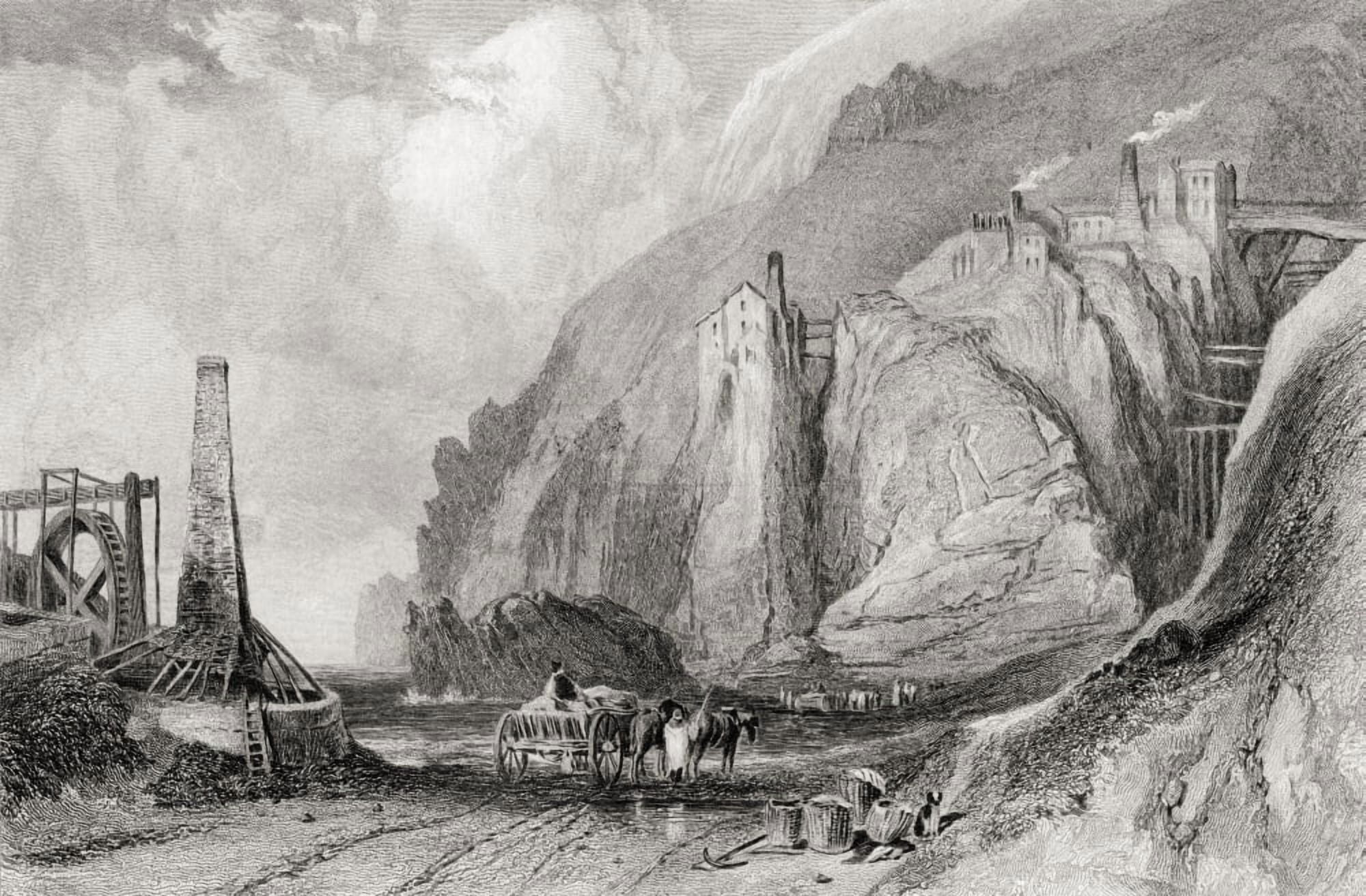 Posterazzi Botallack Mine Cornwall England In The 19Th Century From Cyclopaedia Of Useful Arts And Manufactures By Charles Tomlinson Canvas Art - Ken Welsh  Design Pics (36 x 22)