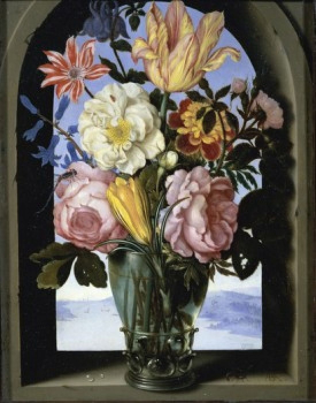 Posterazzi Bouquet of Flowers in an Arch  Ambrosius Bosschaert (the elder) (1573-1621 Flemish) Musee du Louvre Paris Canvas Art - Ambrosius Bosschaert (24 x 36)