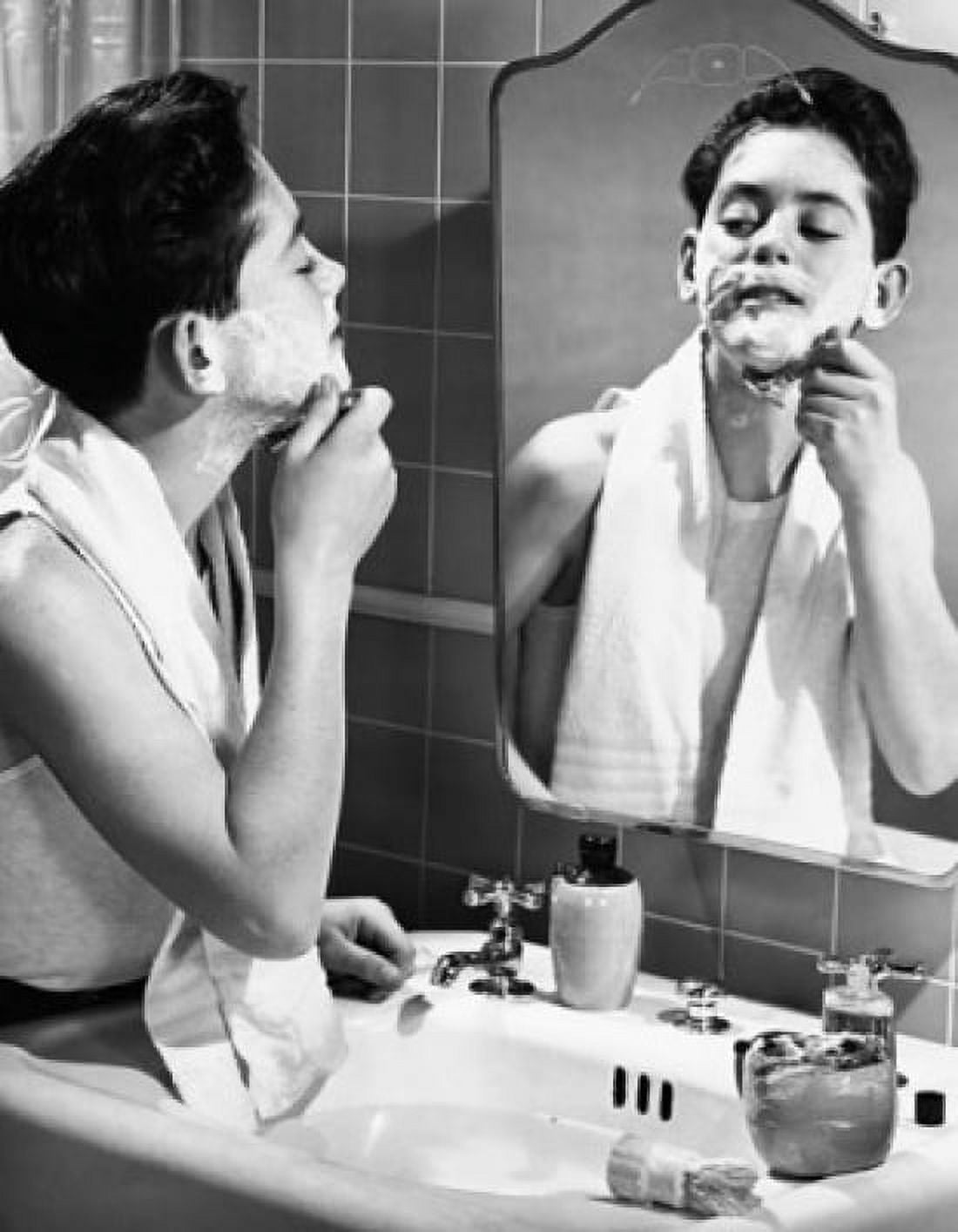 Posterazzi Boy shaving in the bathroom Canvas Art -  (24 x 36)