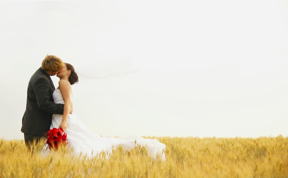 Posterazzi Bride And Groom Kiss Canvas Art - Don Hammond Design Pics (34 x 22)