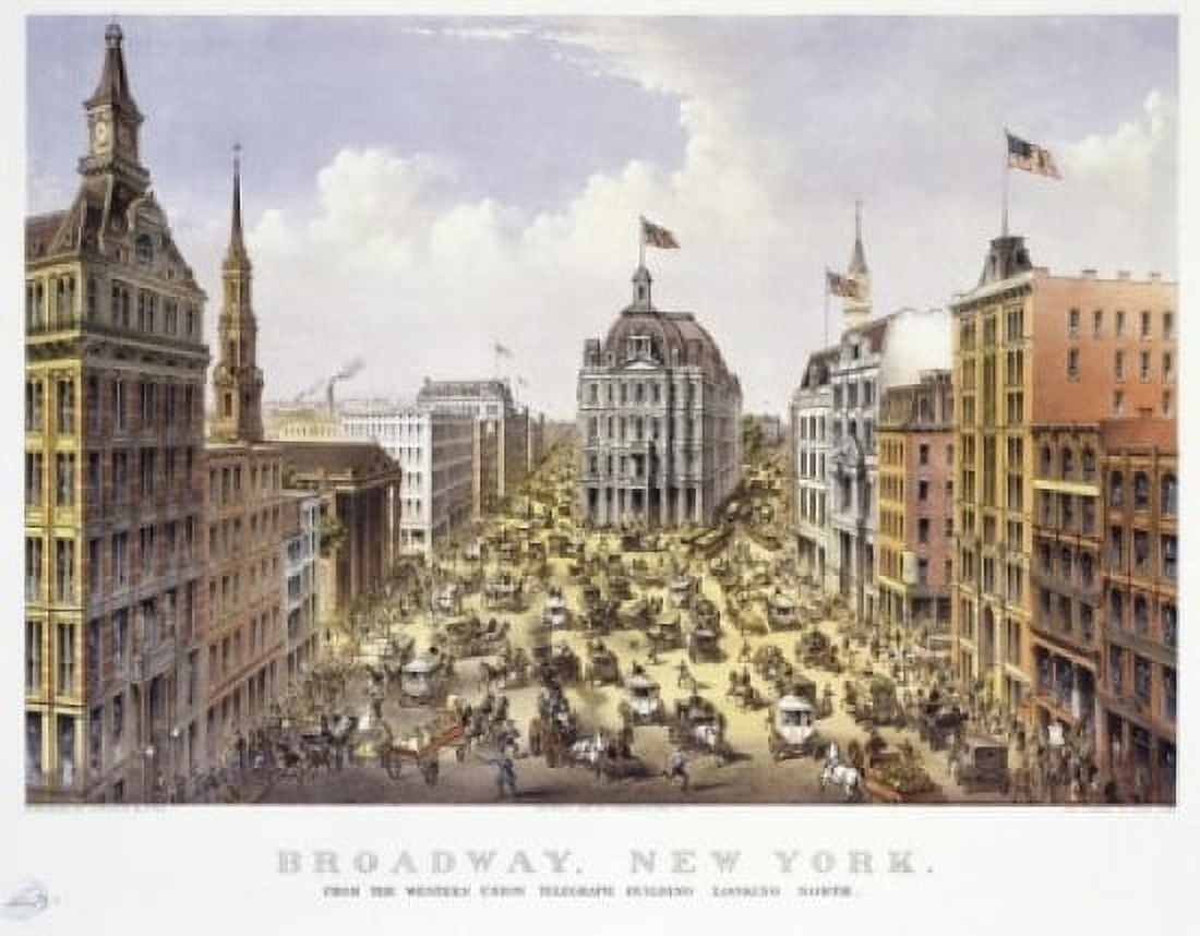 Posterazzi Broadway New York Currier & Ives (Active 1857-1907 American) Canvas Art - Currier & Ives (24 x 36)
