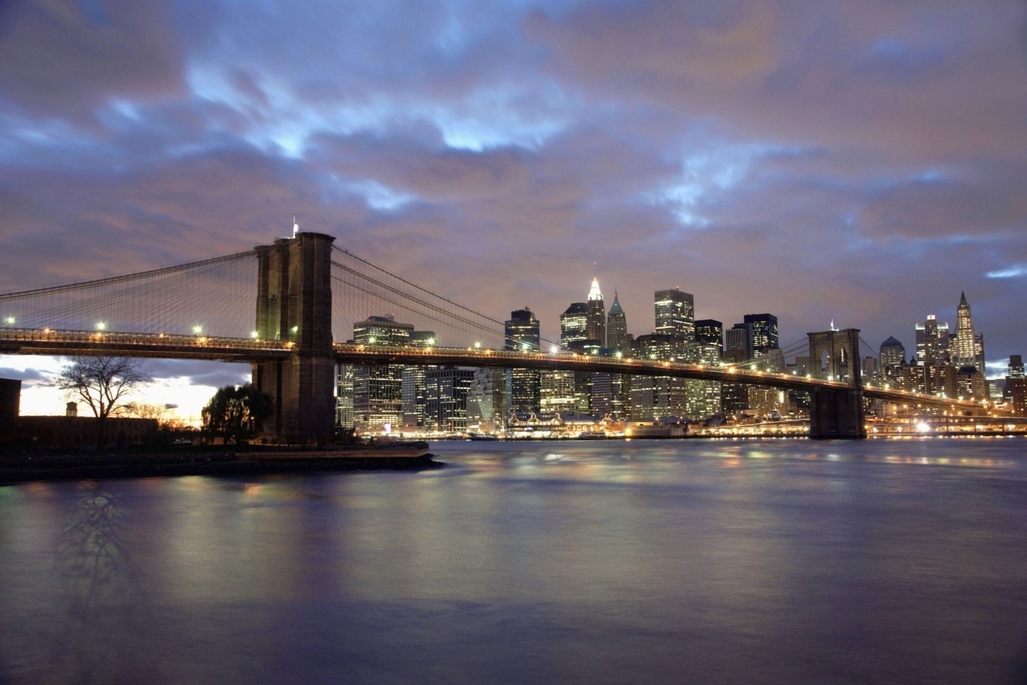 Posterazzi Brooklyn Bridge And Lower Manhattan At Dusk Canvas Art - Marc Jackson  Design Pics (38 x 24)