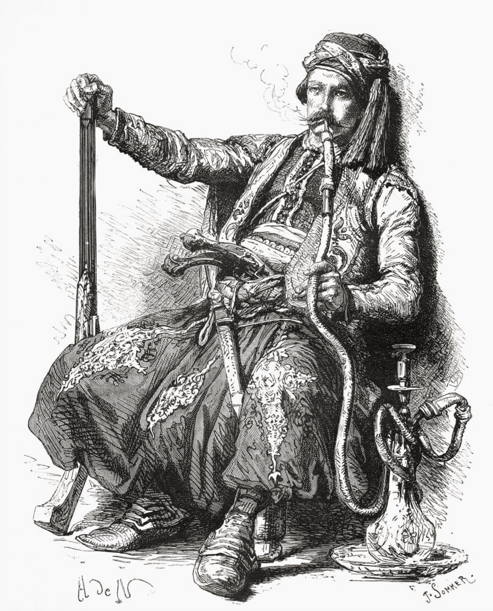 Posterazzi A Bulgarian Soldier Smoking A Hookah In The 19Th Century From El Mundo En La Mano Published 1875 Canvas Art - Ken Welsh Design Pics (26 x 32)