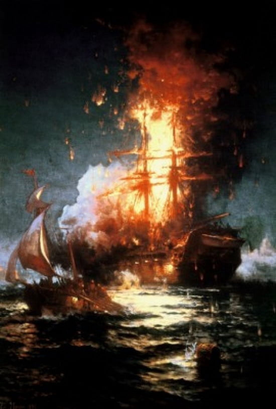 Posterazzi Burning of the Frigate Philadelphia Tripoli Harbor Feb 16 1804 Edward Moran  (1829-1901American) Canvas Art - Edward Moran (24 x 36)