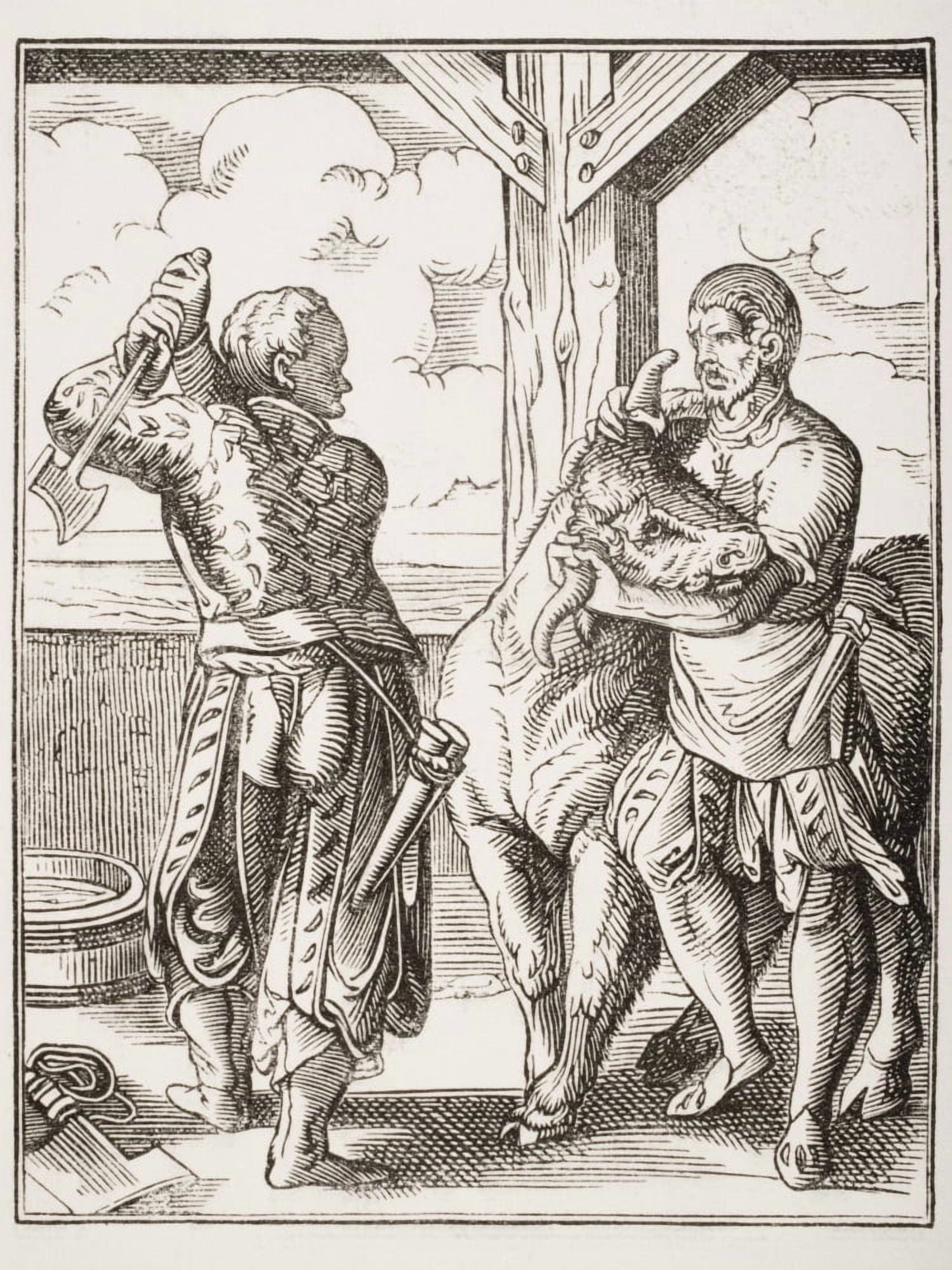 Posterazzi The Butcher And His Servant 19Th Century Reproduction Of 16Th Century Engraving By Jost Amman Canvas Art - Ken Welsh Design Pics (24 x 34)