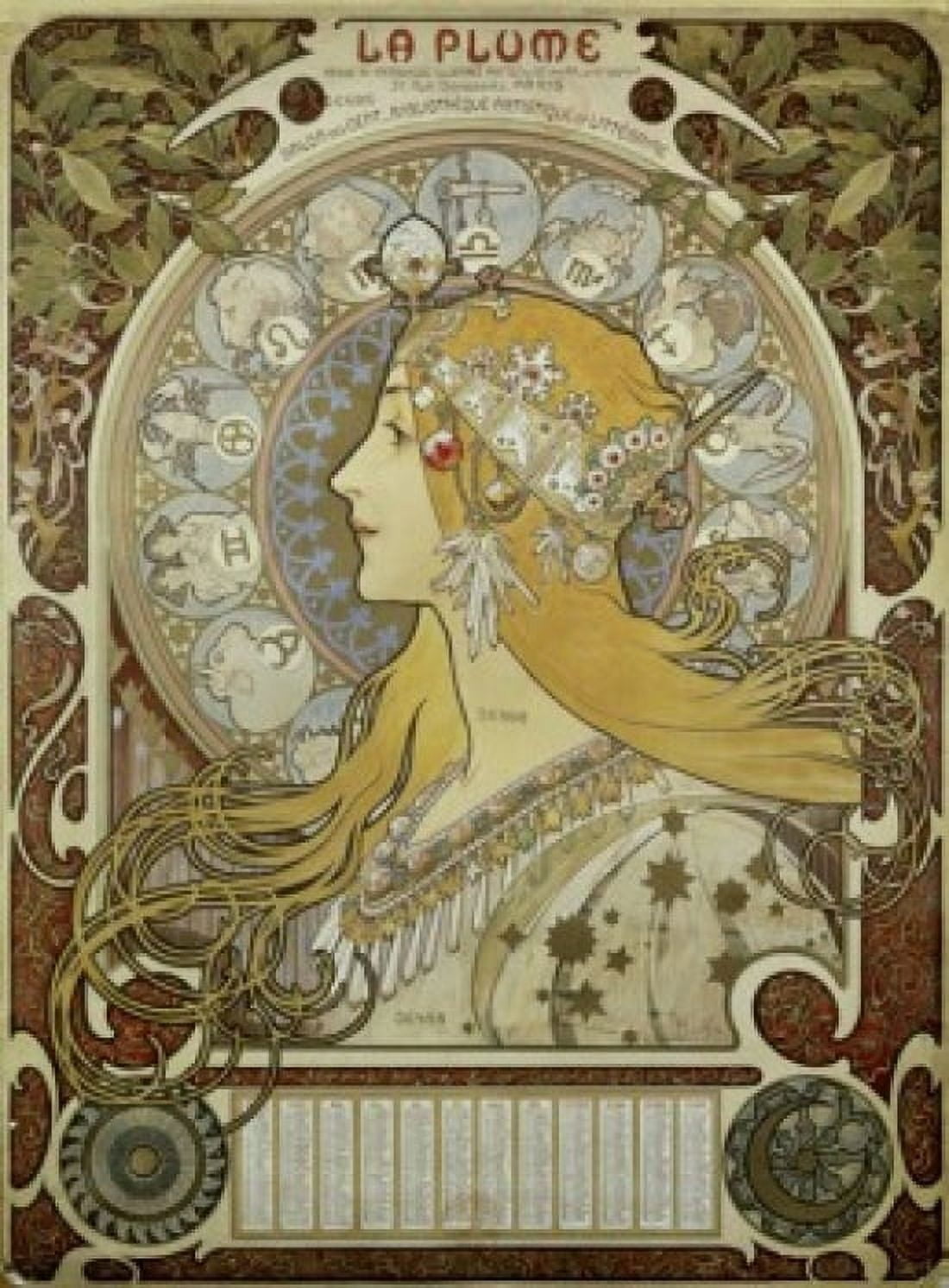Posterazzi Calendar For 1897 1897 Alphonse Marie Mucha (1860-1939Czech) Bibliotheque Forney Canvas Art - Alphonse Marie Mucha (24 x 36)