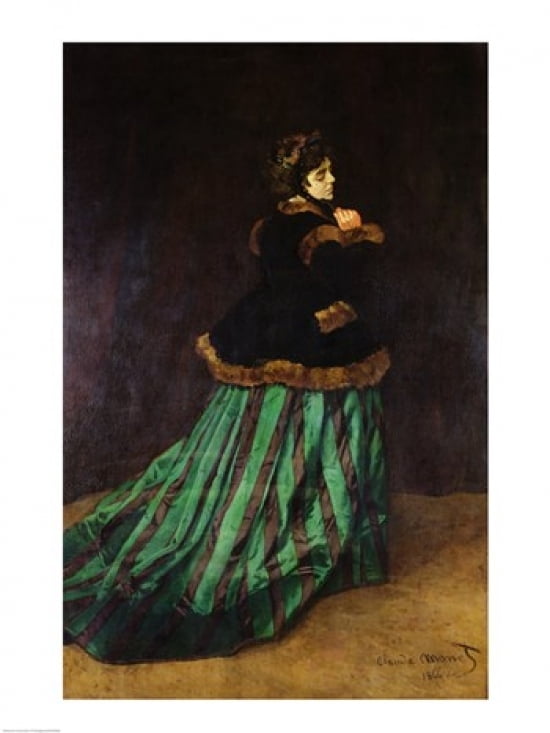 Posterazzi Camille or The Woman in the Green Dress 1866 Canvas Art - Claude Monet (24 x 36)