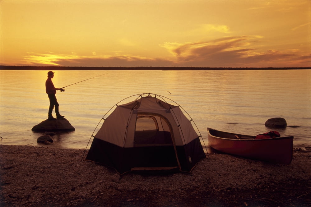 Posterazzi Camper Fishing Little Limestone Lake Manitoba Canvas Art - Dave Reede  Design Pics (34 x 22)