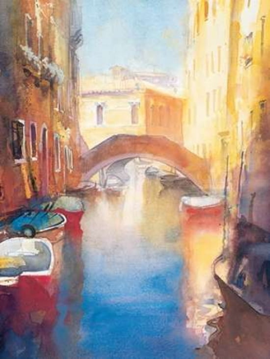 Posterazzi Canal With Orange Bridge Canvas Art - Cecil Rice (18 x 24)