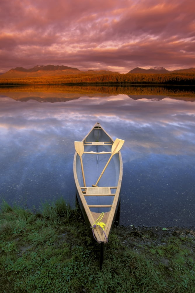 Posterazzi Canoe On Otter Lake Evening Light Southcentral Alaska Summer Scenic Canvas Art - Michael DeYoung Design Pics (22 x 34)