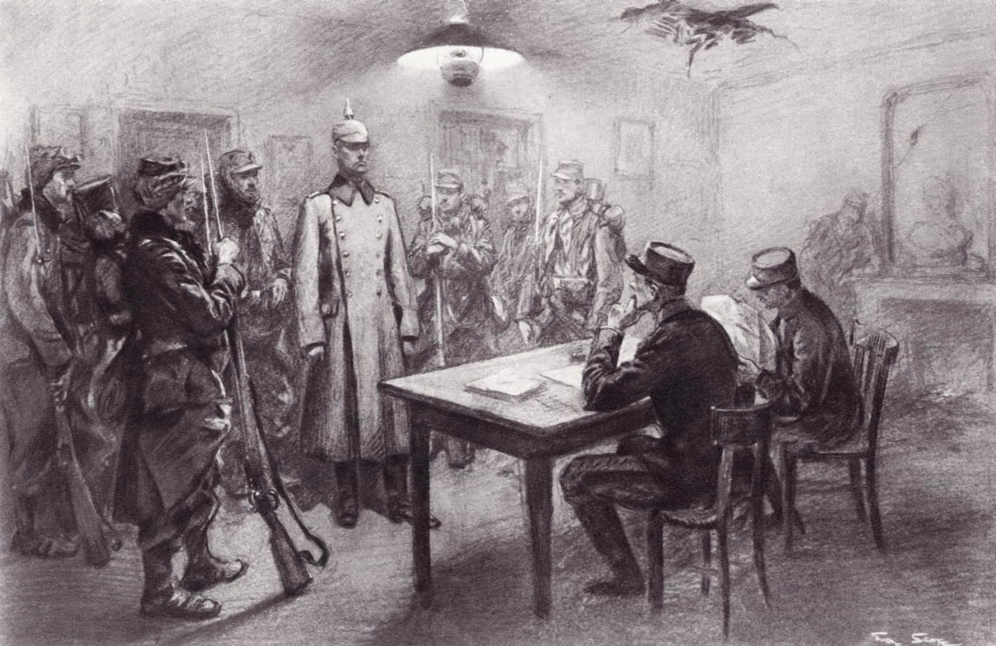 Posterazzi A Captured German Officer Being Examined By Members Of French General Staff During World War I From The Illustrated War News 1915 Canvas Art - Ken Welsh Design Pics (36 x 22)