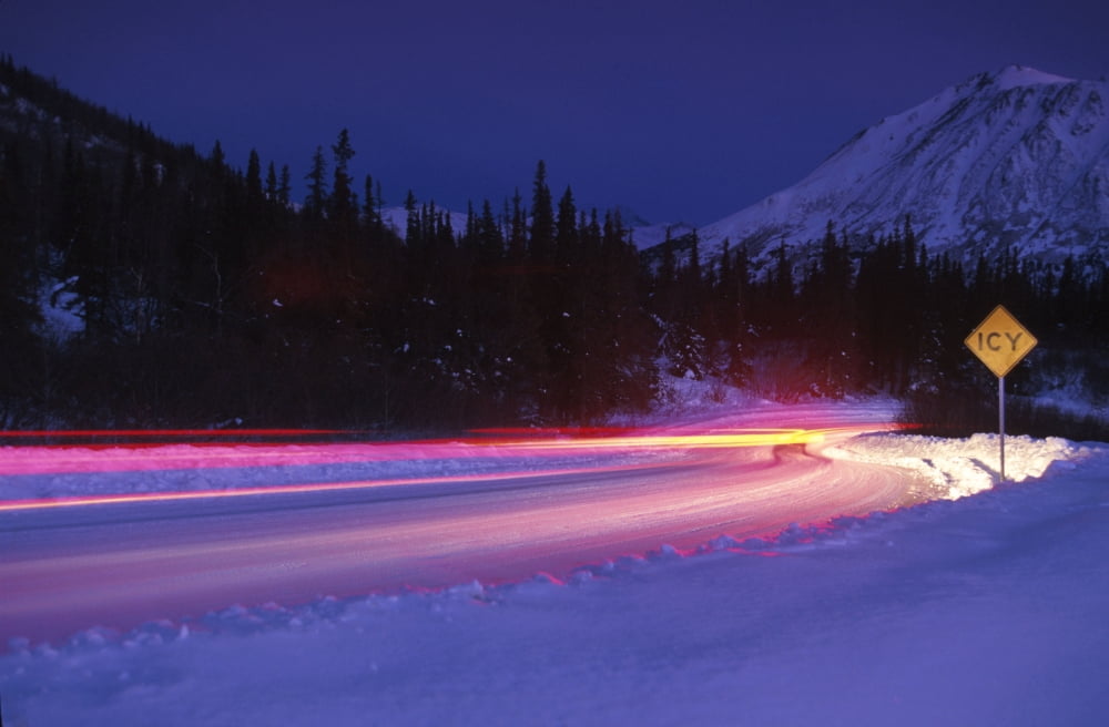 Posterazzi Car On Icy Road Evening Winter Southcentral Ak Canvas Art - Jeff Schultz Design Pics (34 x 22)