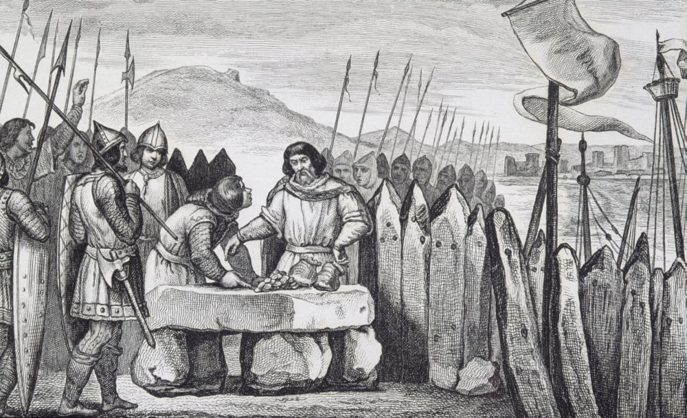 Posterazzi Charles Iii The Fat 839 To 888 Pays For Peace With Viking Invaders In 886 From Histoire De France By Colart Published Circa 1840 Canvas Art - Ken Welsh Design Pics (36 x 22)