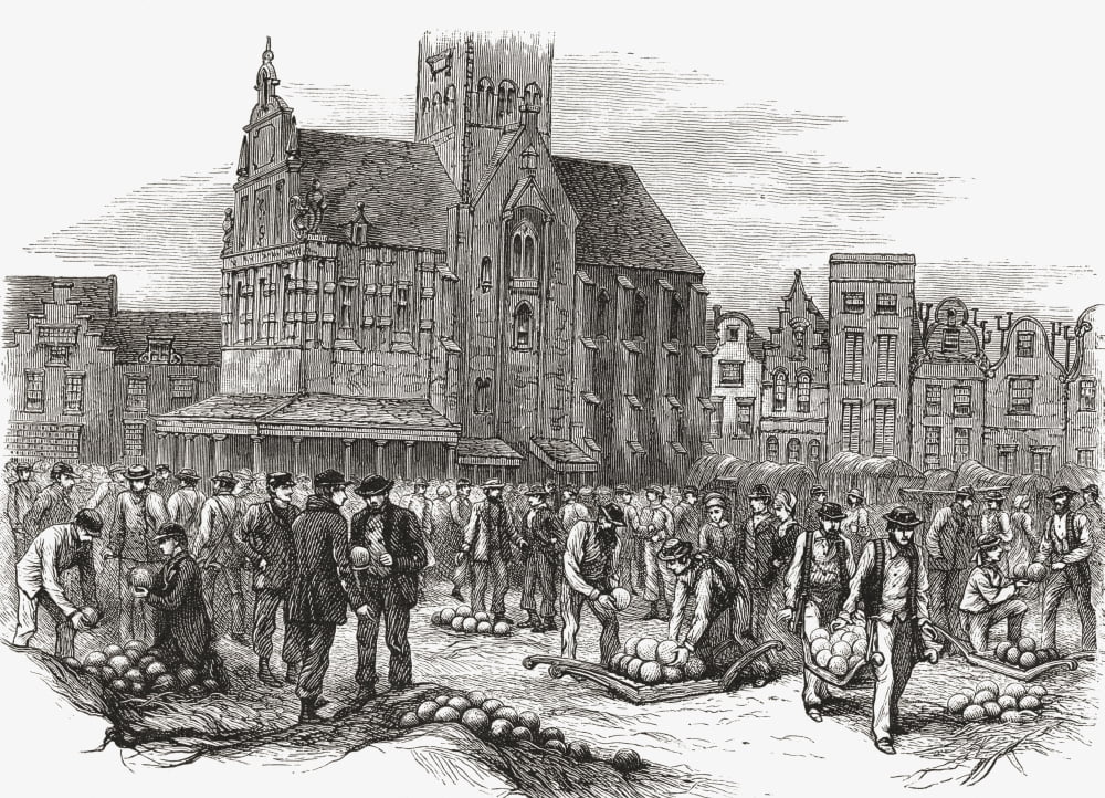 Posterazzi The Cheese Market At Hoorn The Netherlands In The 19Th Century From Pictures From Holland By Richard Lovett Published 1887 Canvas Art - Ken Welsh Design Pics (36 x 26)