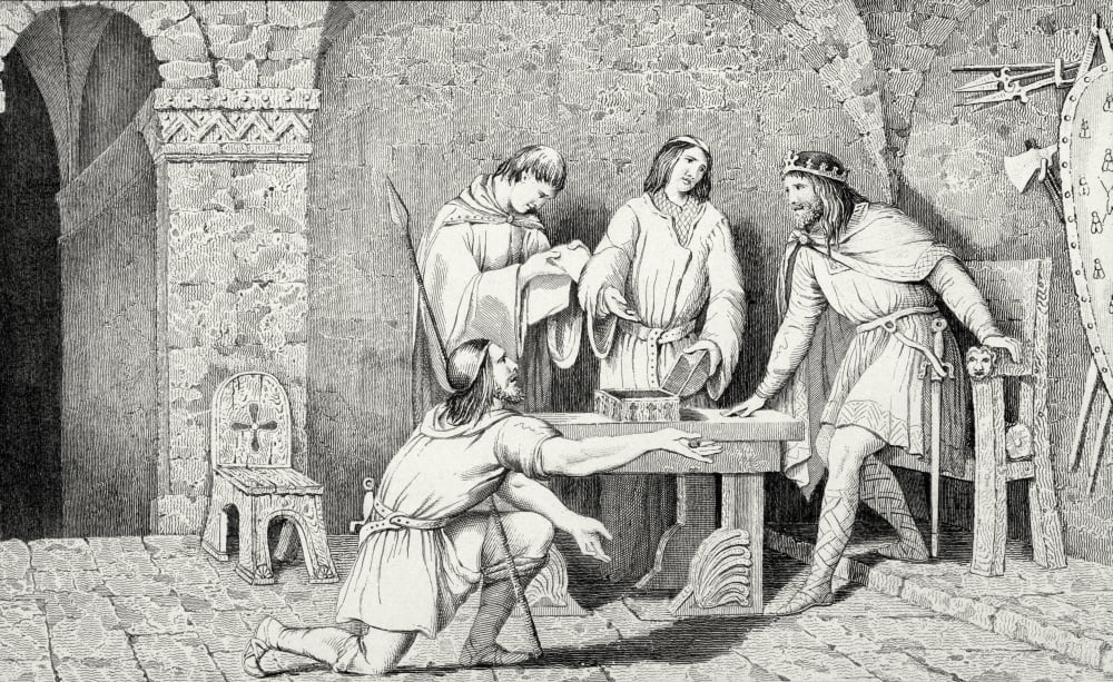 Posterazzi Childeric I Circa 437 To Circa 482 And The Story Of The Two Halves Of The Gold Coin From Histoire De France By Colart Published Circa 1840 Canvas Art - Ken Welsh Design Pics (36 x 22)