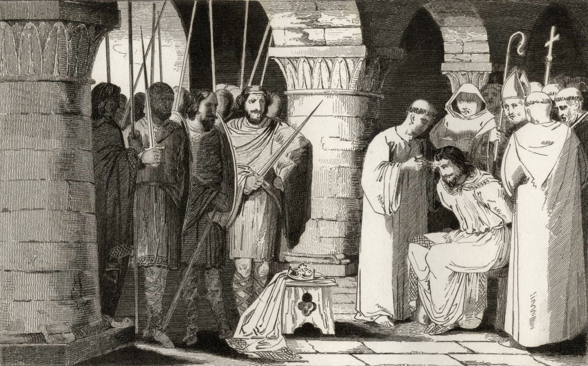 Posterazzi Childeric Iii 714 To 751 Is Dethroned And Confined To St Omer Monastery From Histoire De France By Colart Published Circa 1840 Canvas Art - Ken Welsh Design Pics (36 x 22)