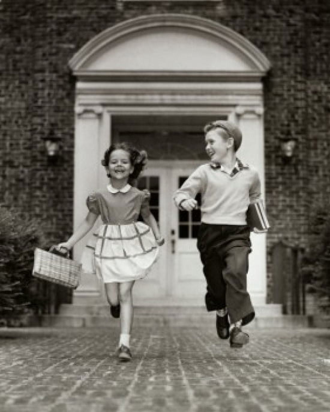 Posterazzi Children running away from a school Canvas Art -  (24 x 36)