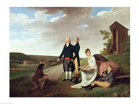 Posterazzi Christophe-Philippe Oberkampf and family in front of his factory at Jouy Canvas Art - Louis-Leopold Boilly (36 x 24)